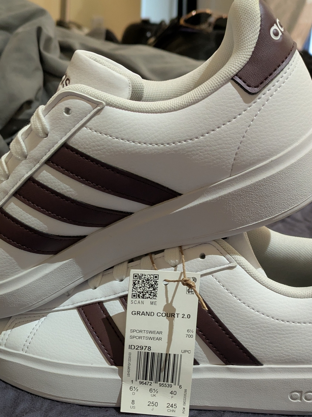 Adidas Grand Court 2.0 Men's Sneakers in White and Deep Maroon